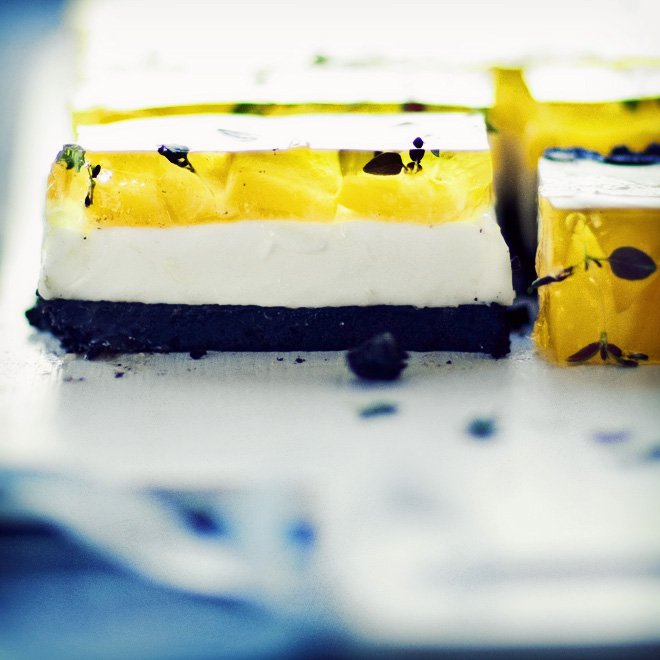 Sernik na zimno z panna cotta, mango i galaretką