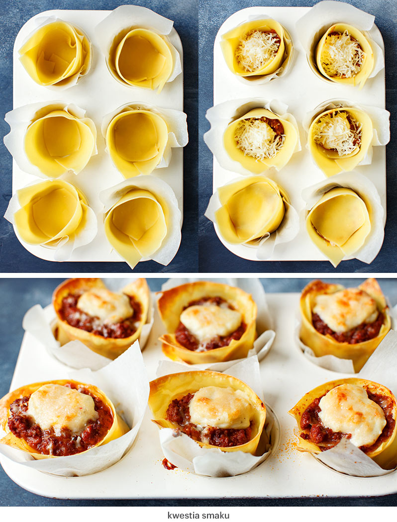 Mini lasagne pieczone w formie na muffiny