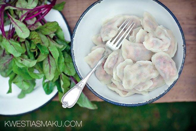 Pierogi z łososiem i botwinką