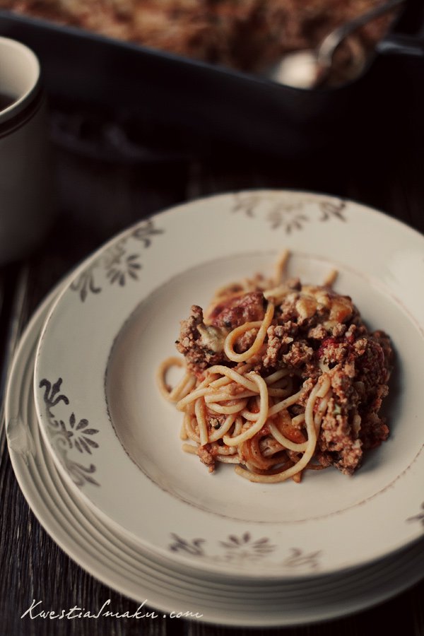 Spaghetti razowe zapiekane