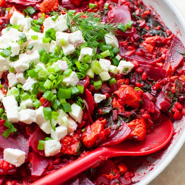 Kaszotto z botwinką, kurczakiem i fetą